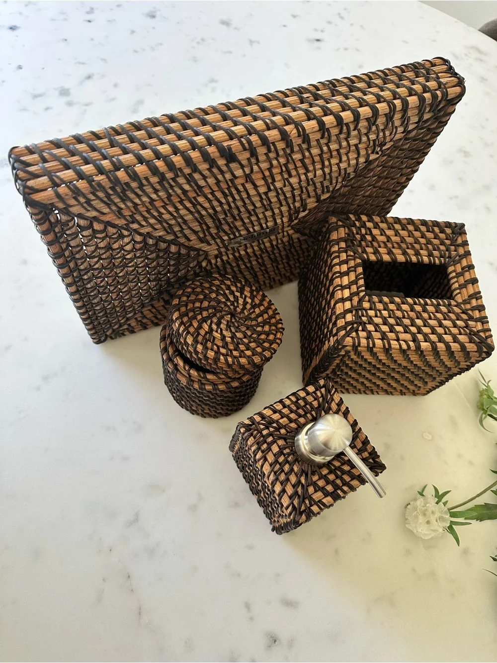 Woven Rattan Bath Set - Brown and Black